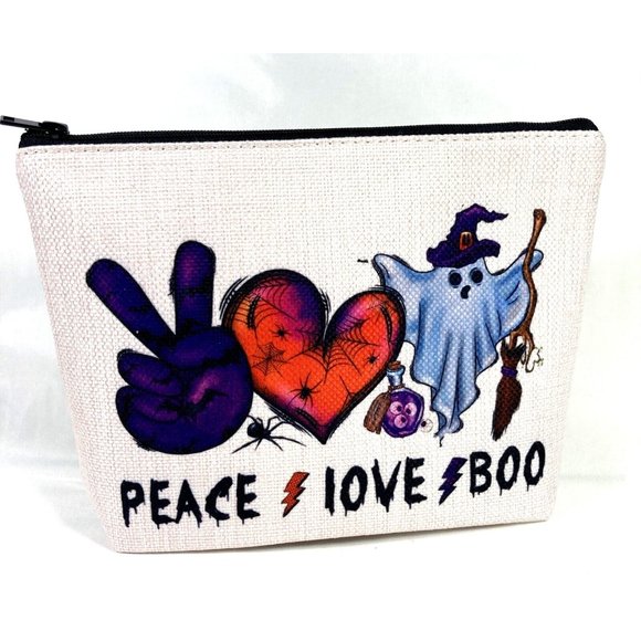 WZMPA Cosmetic Bag Peace Love Boo Halloween Makeup Pencil Case - Picture 1 of 11